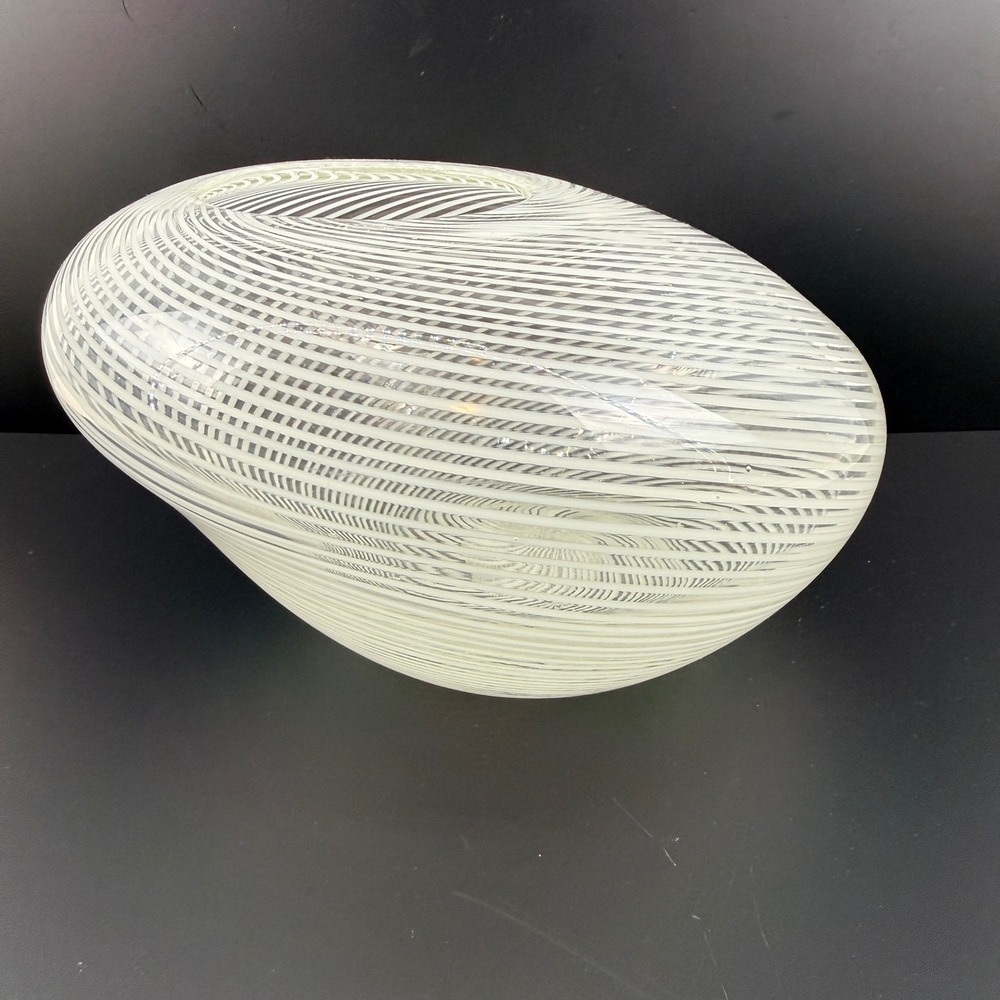 Vintage Murano‎ Venini Mezza Filigrana Glass Vase White Latticino Spiral MCM